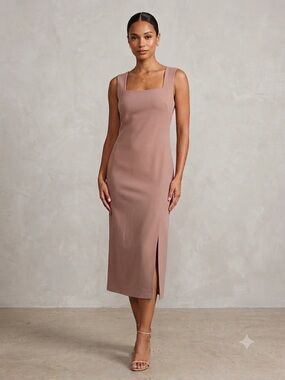 OAK + FORT NWT Sleeveless Square-Neck Midi Dress Side Slit Minimalist Size M